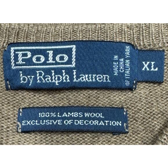 Polo Ralph Lauren Sweater Men's Size XL 100% Lambs Wool V-Neck Brown Pull-over - Picture 7 of 9